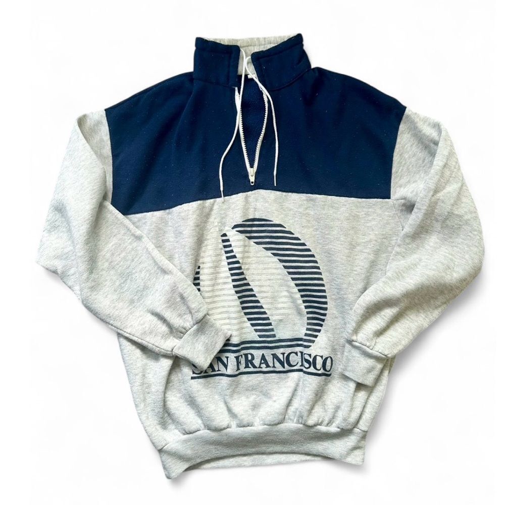 San Francisco Nautical Zip-Up Sweater - Navy and Gray